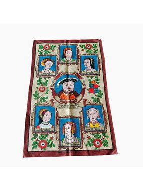 Vintage NEW Irish Linen Tea Towel Henry VIII and Wives Ulster Made In Ireland